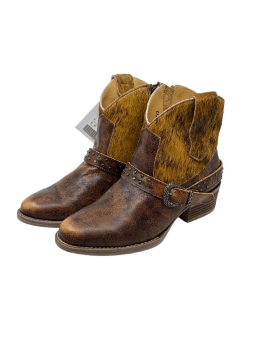 STERLING RIVER~ Distressed Leather & Hair-On Hide Western Ankle Boots~SZ 9 NWT